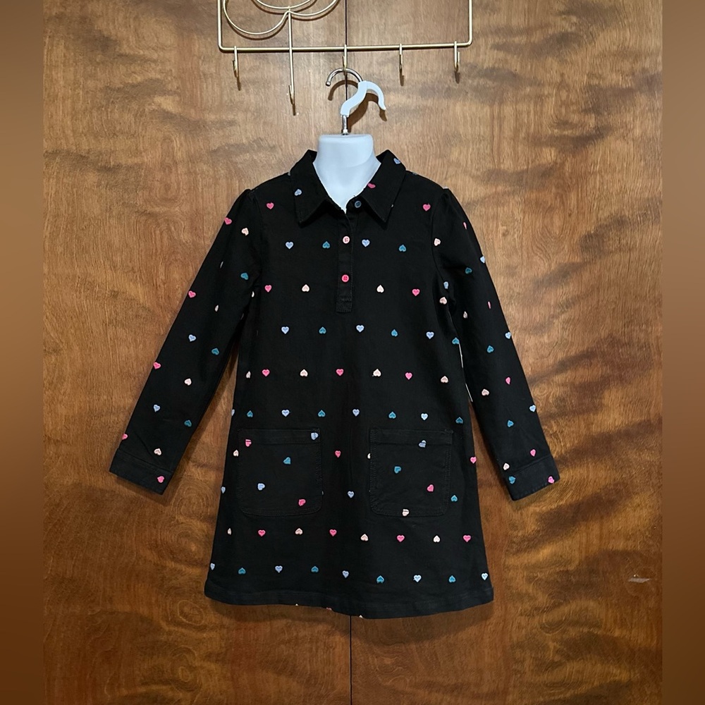 Arabella & Addison Long Sleeve Fall Shift Dress Girls 7 Black Denim Embroidered
